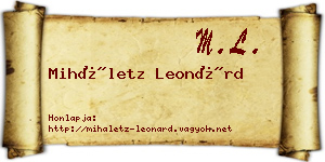 Miháletz Leonárd névjegykártya